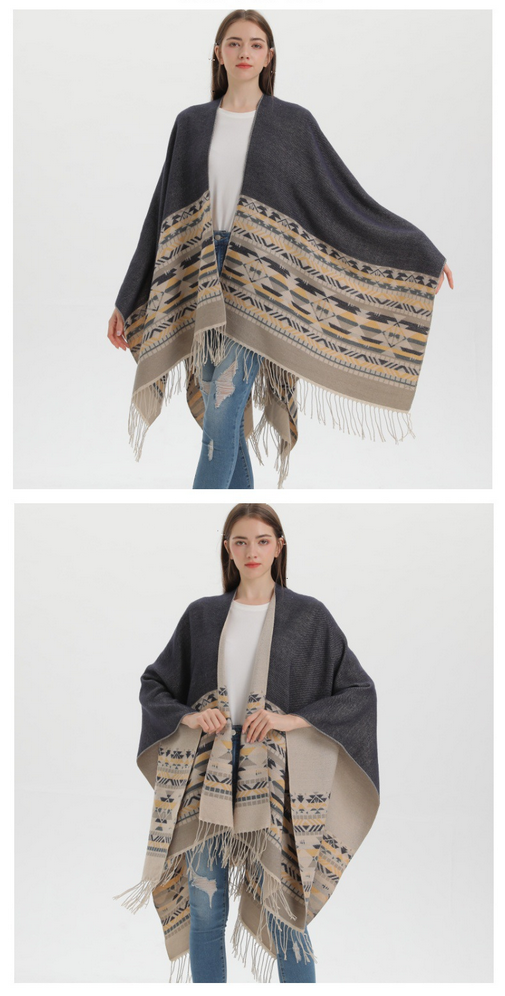 Women's Shawl Wrap Open Front Poncho Cape Boho Cardigan Poncho