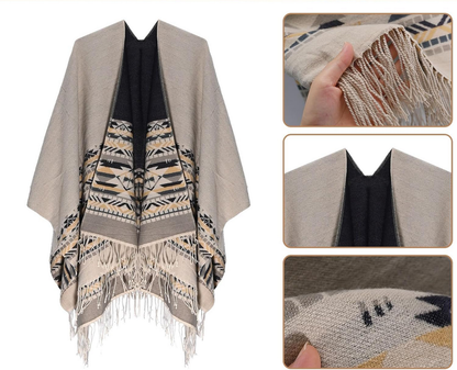 Women's Shawl Wrap Open Front Poncho Cape Boho Cardigan Poncho