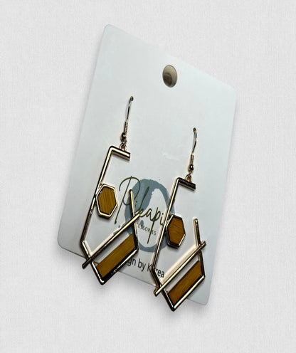 Wood Geometry Drop Earrings Statement Vintage Bohemian Abstract
