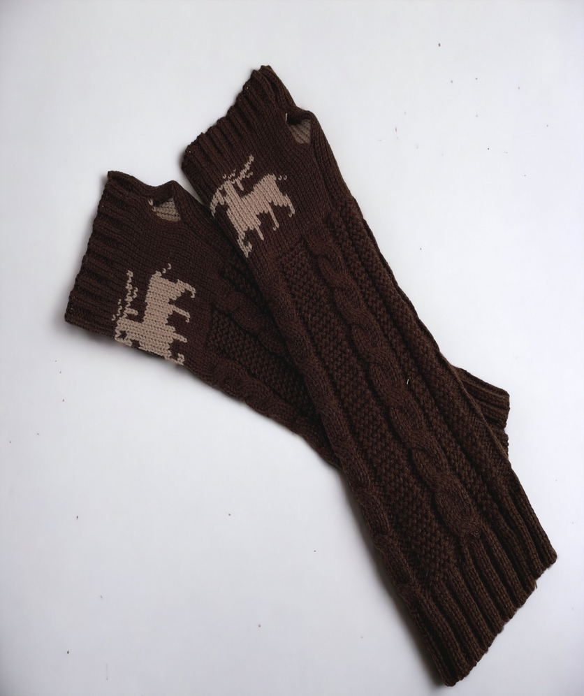 Fingerless Gloves Women Winter Knit Arm Warmers Long Reindeer