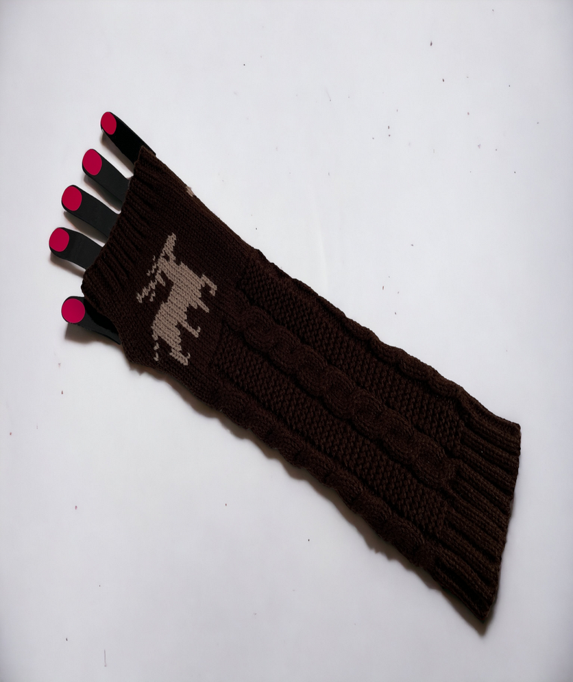 Fingerless Gloves Women Winter Knit Arm Warmers Long Reindeer