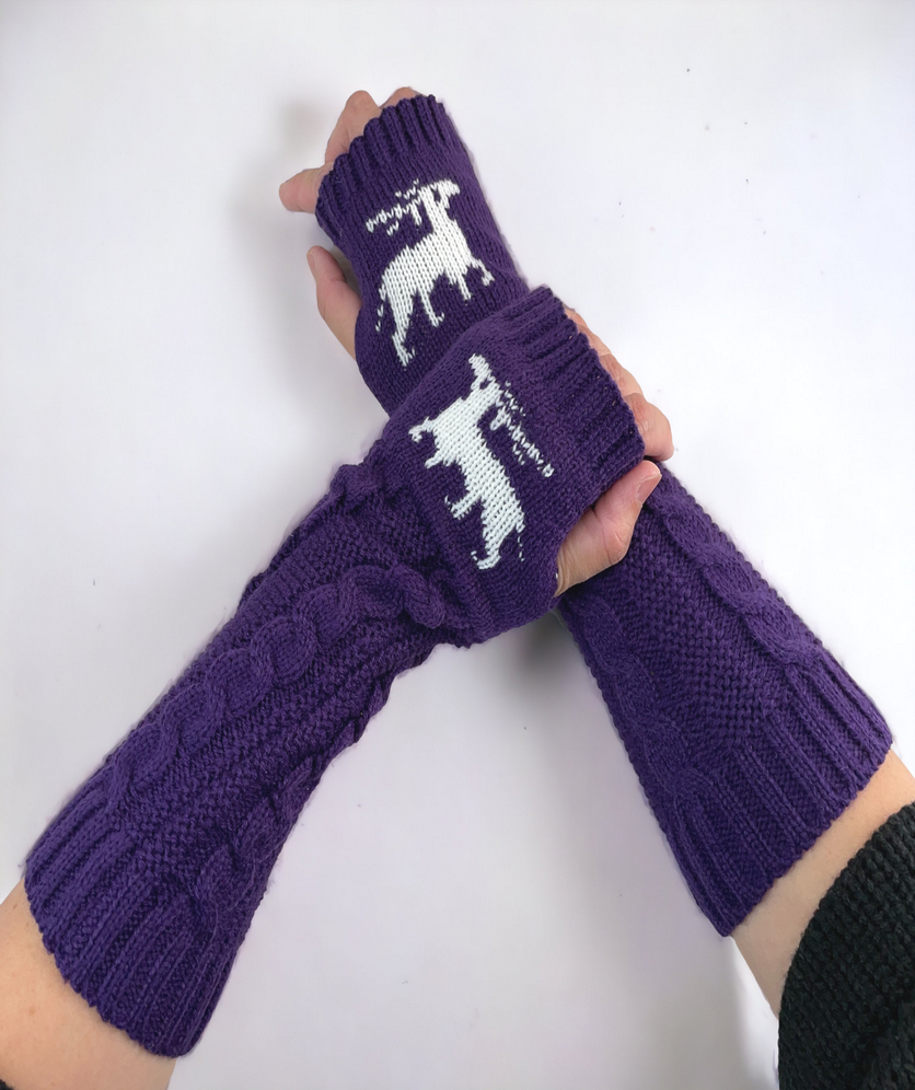 Fingerless Gloves Women Winter Knit Arm Warmers Long Reindeer