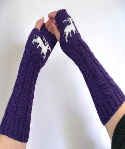 Fingerless Gloves Women Winter Knit Arm Warmers Long Reindeer