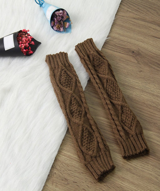 Fingerless Gloves Women Winter Knit Arm Warmers Long Argyle Pattern