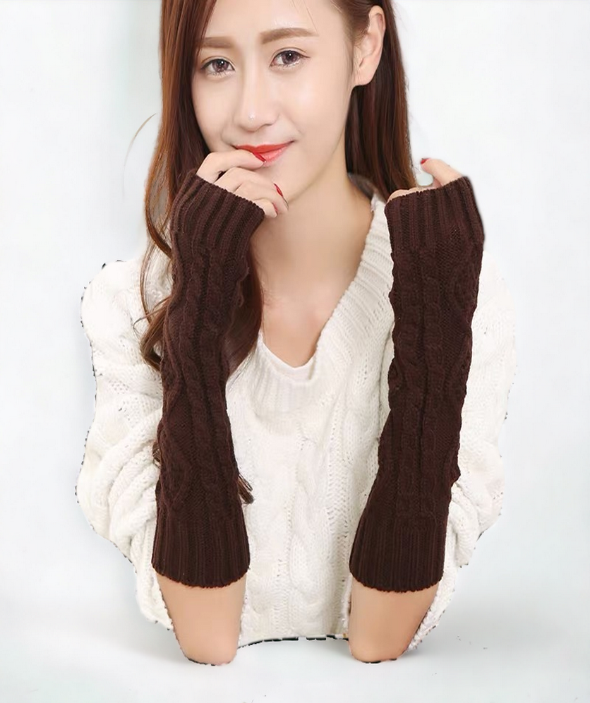 Fingerless Gloves Women Winter Knit Arm Warmers Long Argyle Pattern