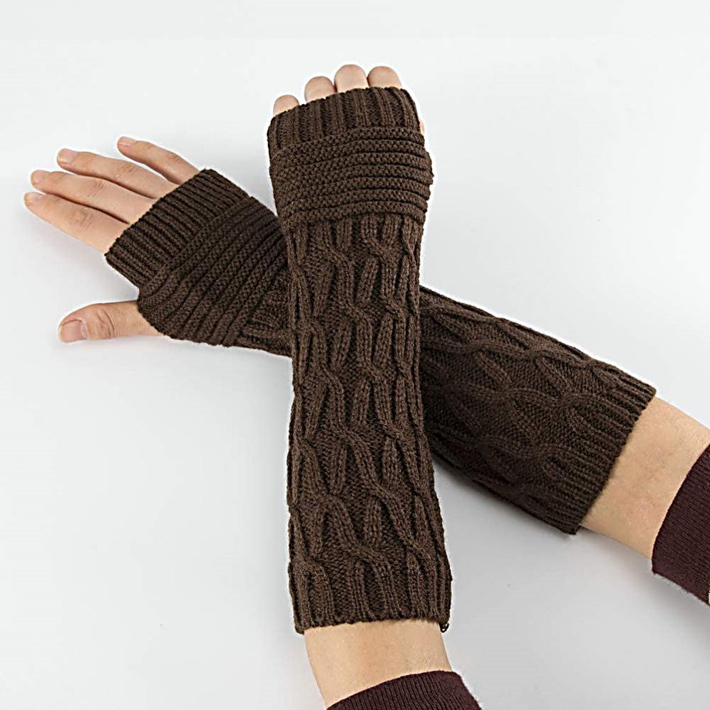 Fingerless Gloves Women Winter Knit Arm Warmers Long DM Pattern