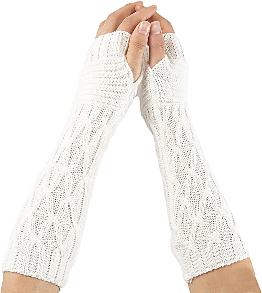 Fingerless Gloves Women Winter Knit Arm Warmers Long DM Pattern