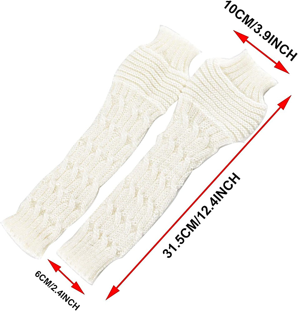 Fingerless Gloves Women Winter Knit Arm Warmers Long DM Pattern