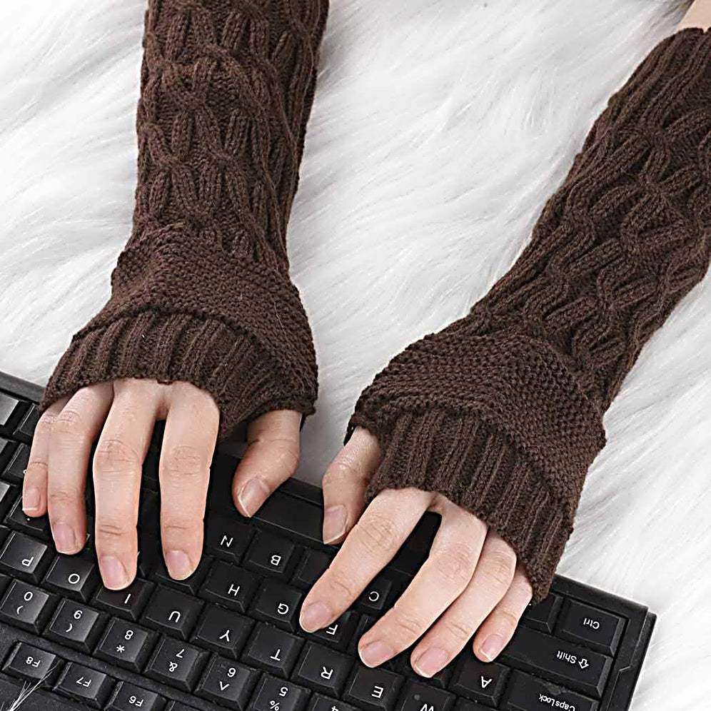 Fingerless Gloves Women Winter Knit Arm Warmers Long DM Pattern