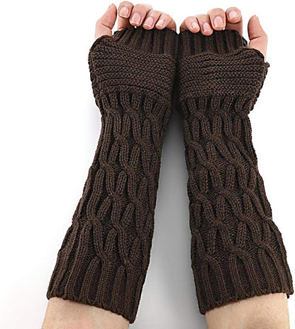 Fingerless Gloves Women Winter Knit Arm Warmers Long DM Pattern