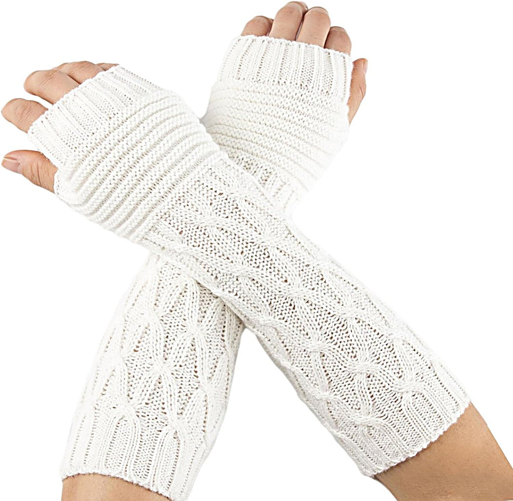 Fingerless Gloves Women Winter Knit Arm Warmers Long DM Pattern