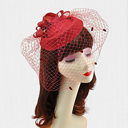 Women's Fascinator Vintage Bridal Wedding Feather Mesh Costume Headpiece Loops