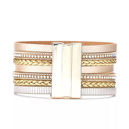 Women Leather Wrap Bracelet Multi Layer Wristband Braided Cuff Bangle Bracelets Pearl Magnetic Closure