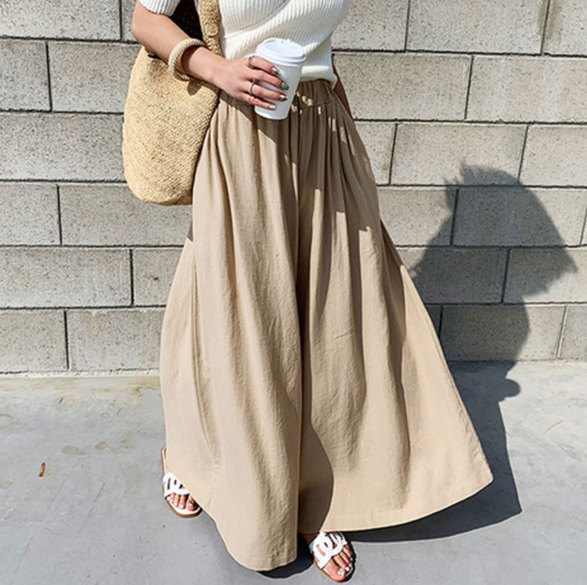 Women Pant Elastic Waist Cotton Linen Wide Leg Pants Loose Boho Style