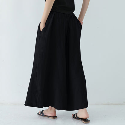 Women Pant Elastic Waist Cotton Linen Wide Leg Pants Loose Boho Style