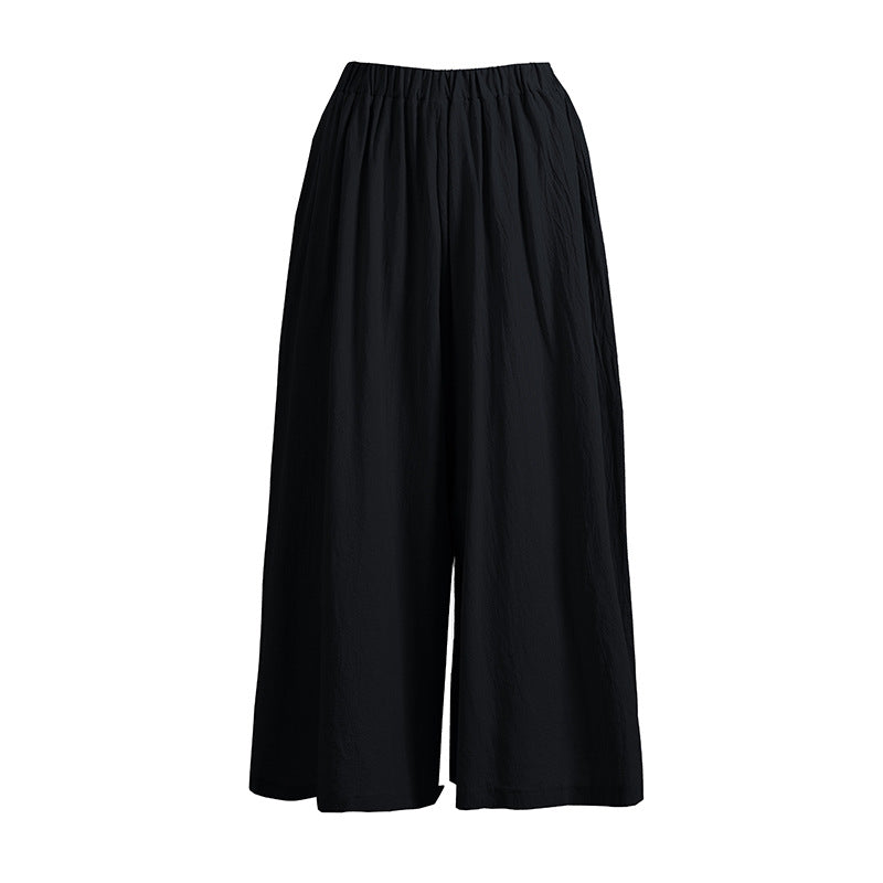 Women Pant Elastic Waist Cotton Linen Wide Leg Pants Loose Boho Style