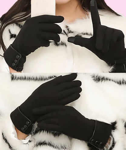 Womens Gloves with Touchscreen Fingers Fleece Lined Stretch Buttons On Cuff