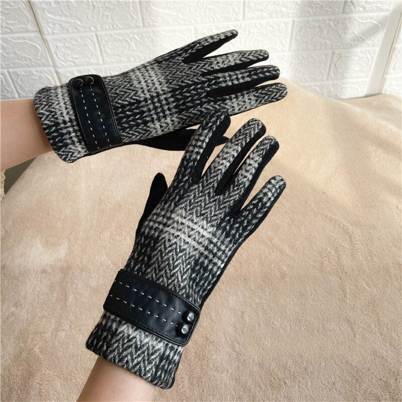 Winter Gloves Women, Touch Screen Gloves Winter Warm Fleece Lined Plaid Zigzag