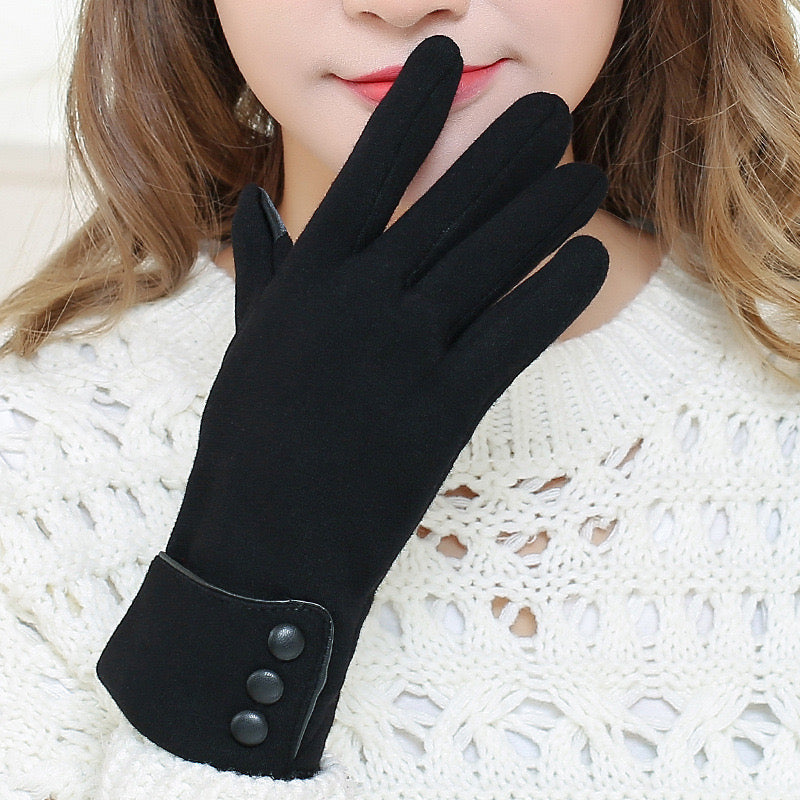 Womens Gloves with Touchscreen Fingers Fleece Lined Stretch Buttons On Cuff