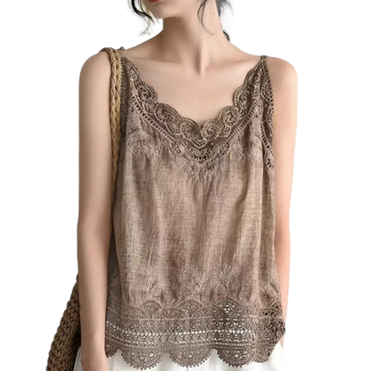 Women Sleeveless Tank Top Crochet Boho Camisole Crop Top Vintage Lace Trim