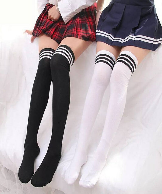 Womens Knee High Socks Cotton Striped