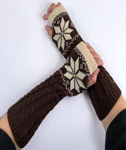 Fingerless Gloves Women Winter Knit Arm Warmers Long Snowflake