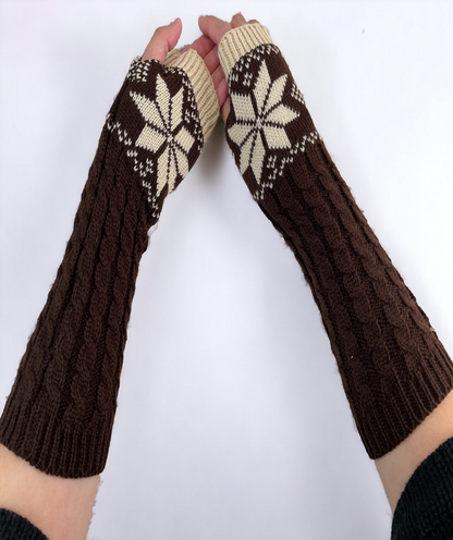 Fingerless Gloves Women Winter Knit Arm Warmers Long Snowflake