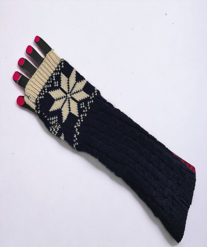 Fingerless Gloves Women Winter Knit Arm Warmers Long Snowflake