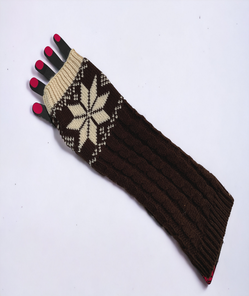 Fingerless Gloves Women Winter Knit Arm Warmers Long Snowflake