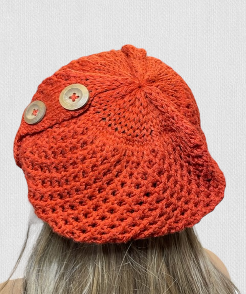 Women Winter Warm Crochet Knit Beanie Beret Slouchy Hat Cap With Wood Button Design