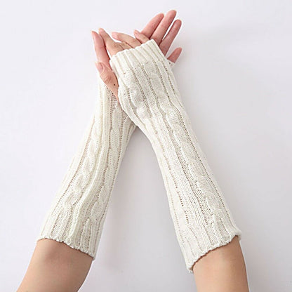 Fingerless Gloves Women Unisex Winter Knit Arm Warmers Long Cable Knit