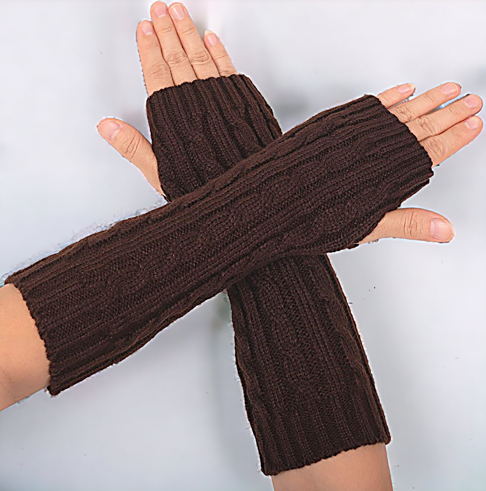 Fingerless Gloves Women Unisex Winter Knit Arm Warmers Long Cable Knit