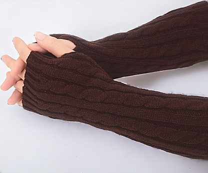 Fingerless Gloves Women Unisex Winter Knit Arm Warmers Long Cable Knit