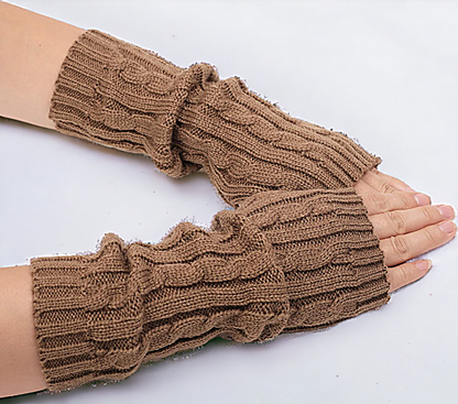 Fingerless Gloves Women Unisex Winter Knit Arm Warmers Long Cable Knit