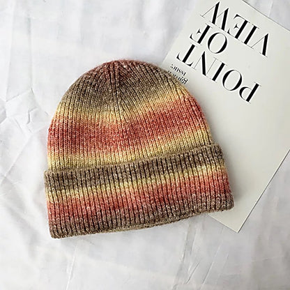 Women Beanie Hat Gradient Rainbow Color Soft Knit Toque Hat For Women