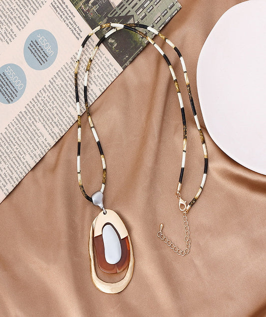 Long Sweater Necklace for Women Pendant Necklace Abstract Oval Shape