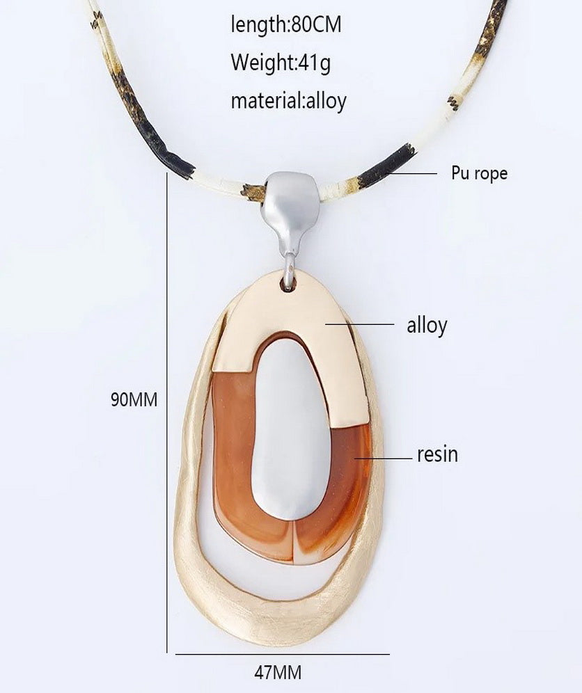 Long Sweater Necklace for Women Pendant Necklace Abstract Oval Shape