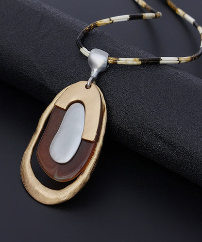 Long Sweater Necklace for Women Pendant Necklace Abstract Oval Shape