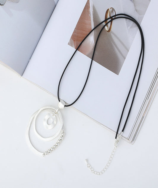 Long Sweater Necklace for Women Pendant Necklace Loops Silver Beads