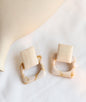 Wood Acrylic Drop Earrings Statement Geometric Square