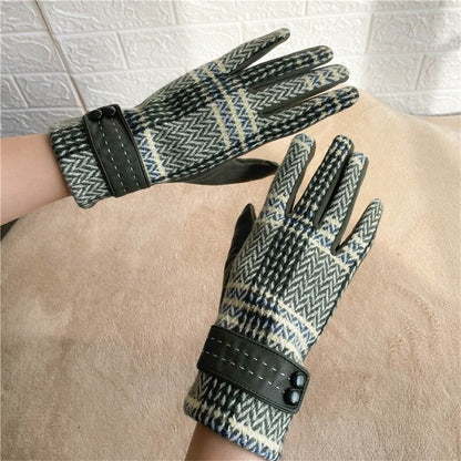 Winter Gloves Women, Touch Screen Gloves Winter Warm Fleece Lined Plaid Zigzag