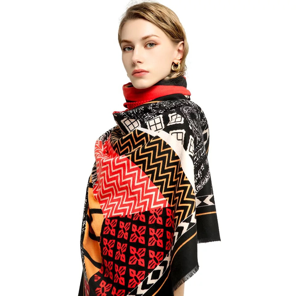 Women's Shawl Soft Smooth Abstract Multicolour Geometric Patch