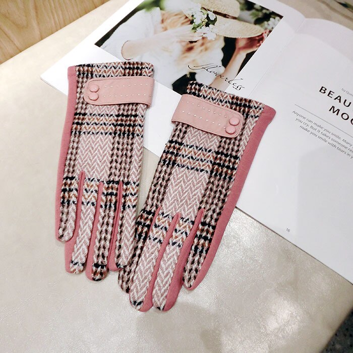 Winter Gloves Women, Touch Screen Gloves Winter Warm Fleece Lined Plaid Zigzag