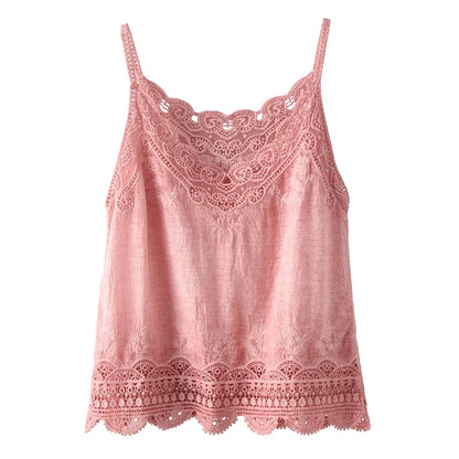 Women Sleeveless Tank Top Crochet Boho Camisole Crop Top Vintage Lace Trim