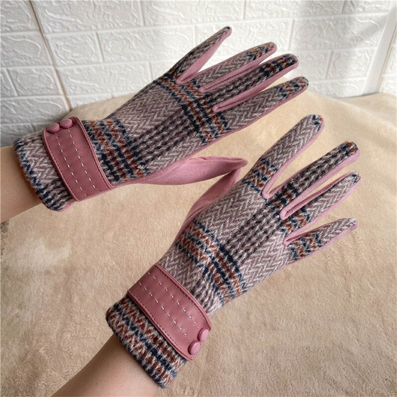 Winter Gloves Women, Touch Screen Gloves Winter Warm Fleece Lined Plaid Zigzag