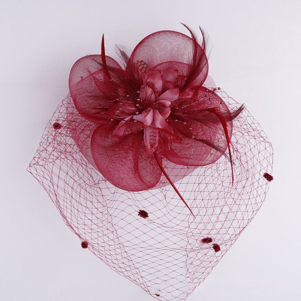 Women's Fascinator Vintage Bridal Wedding Feather Mesh Costume Headpiece 4 Pedals