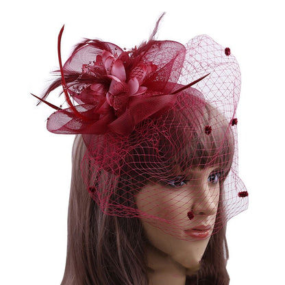 Women's Fascinator Vintage Bridal Wedding Feather Mesh Costume Headpiece 4 Pedals