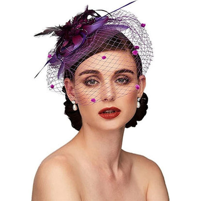 Women's Fascinator Vintage Bridal Wedding Feather Mesh Costume Headpiece 4 Pedals