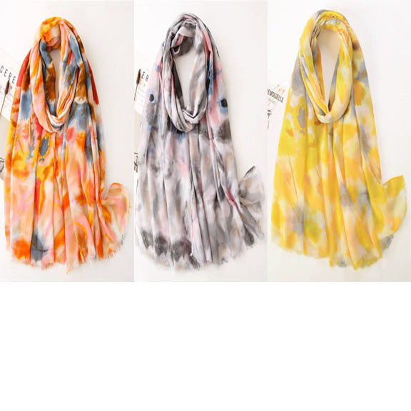 Womens Scarves Lightweight - Soft Cotton Scarf Long Floral Print