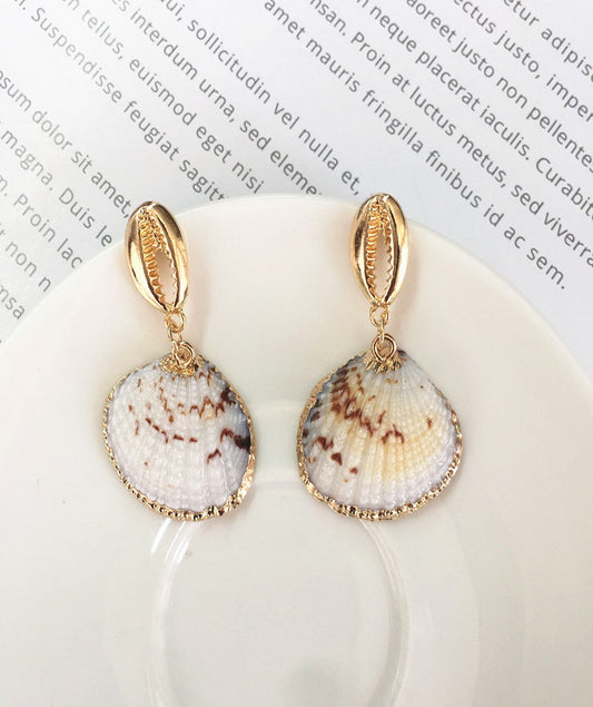Sea Shell Drop Earrings Gold Plated